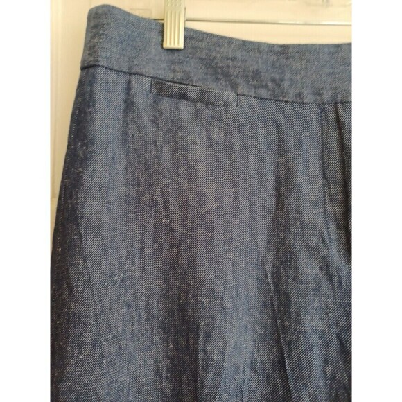 Talbots wide leg cropped denim trousers 10 blue linen blend pants Lagenlook boho - Picture 3 of 13